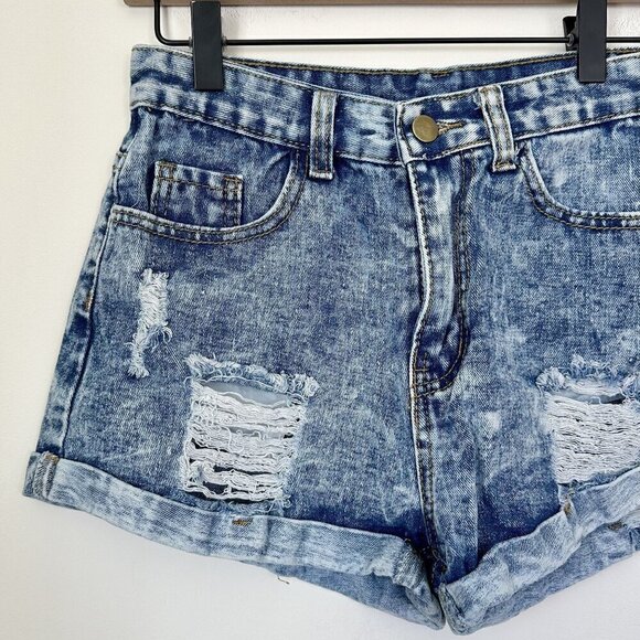 Women's Distressed Denim Rolled Cuff Jean Shorts - Size: - Picture 2 of 4